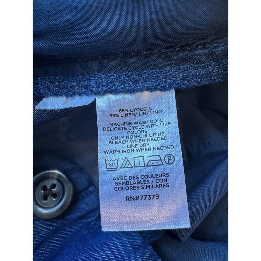 Ann Taylor Women's Blue Chambray Linen Crop Pants High Rise Pockets 12 Petite - Picture 8 of 13